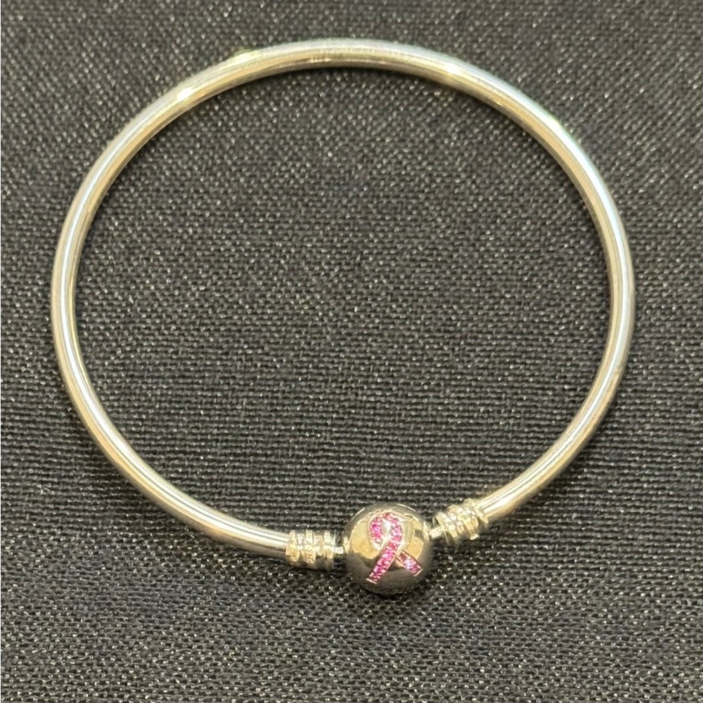 Pandora Silver Bracelet w/Pink Ribbon Charm